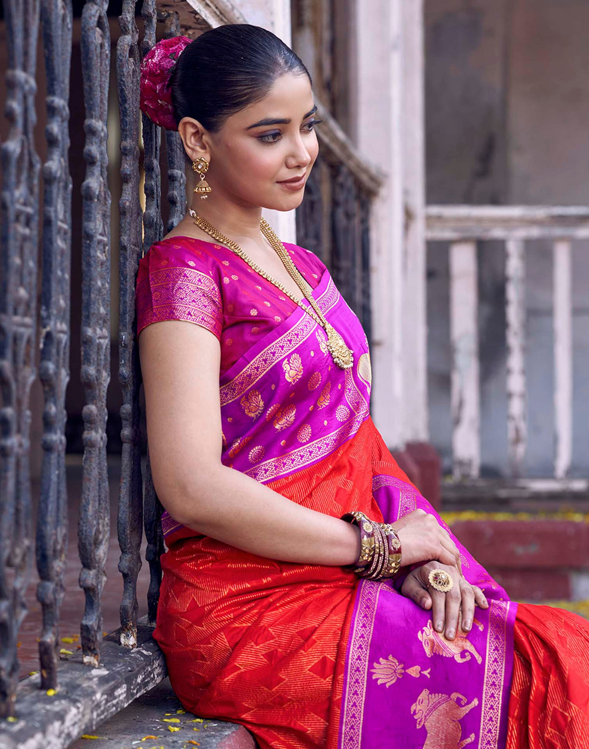 Red Nanditarang Silk Woven Banarasi Saree