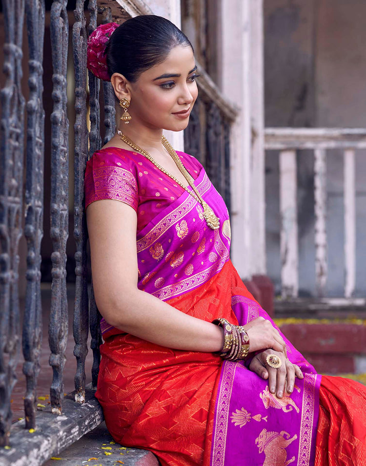 Red Nanditarang Silk Woven Banarasi Saree