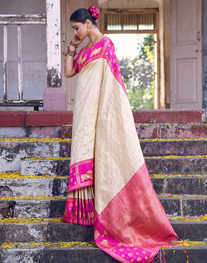 Beige Nanditarang Silk Woven Banarasi Saree