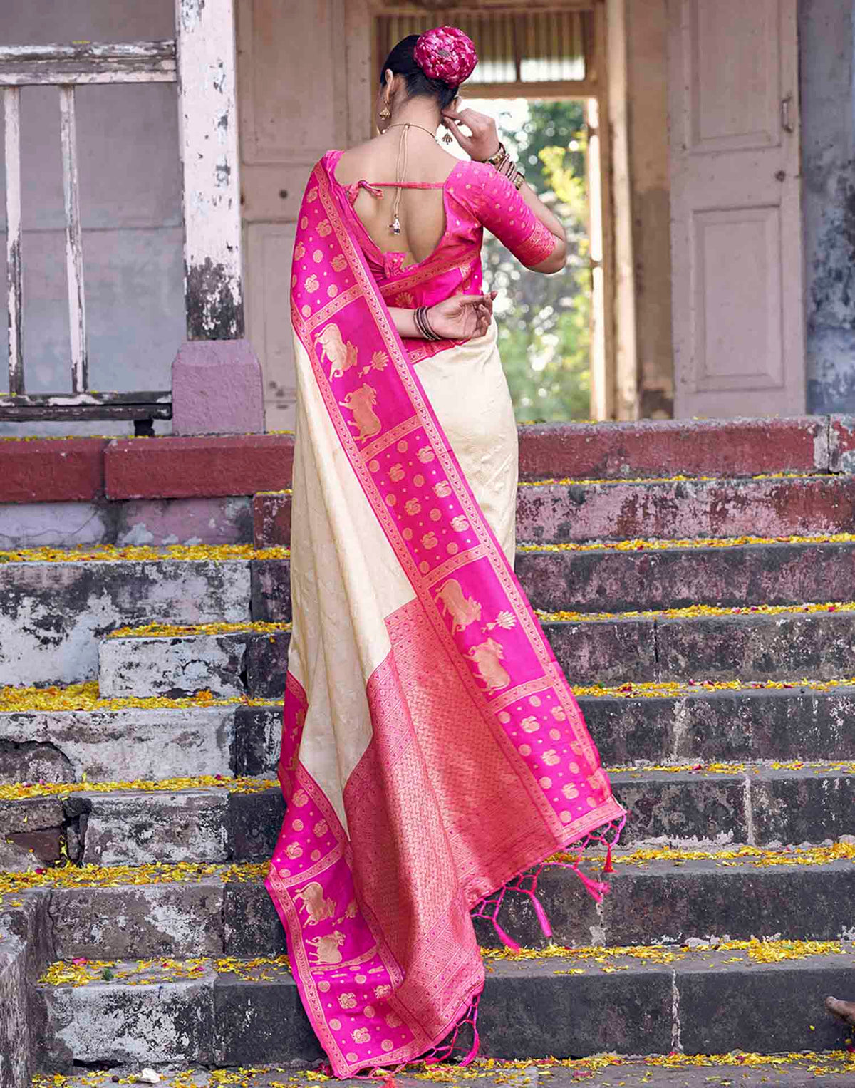 Beige Nanditarang Silk Woven Banarasi Saree