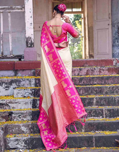 Beige Nanditarang Silk Woven Banarasi Saree