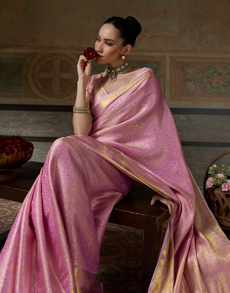 Lavender Silk Woven Kanjivaram Saree
