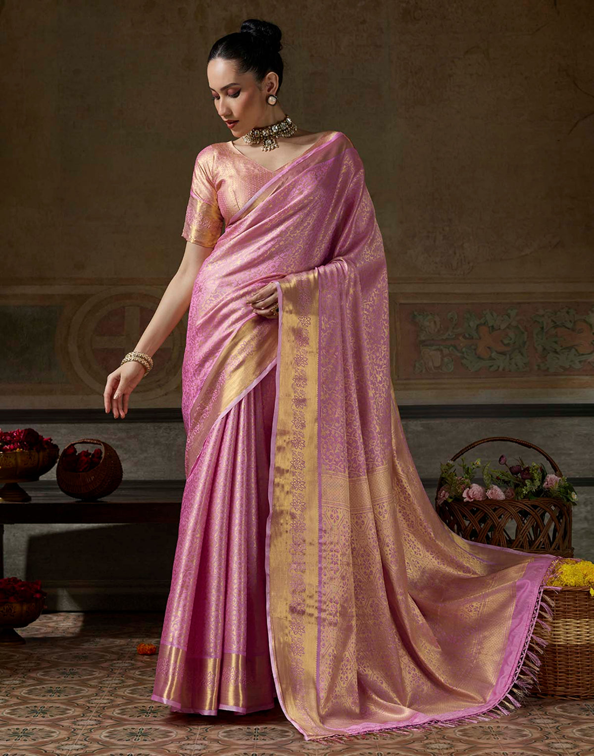 Lavender Silk Woven Kanjivaram Saree