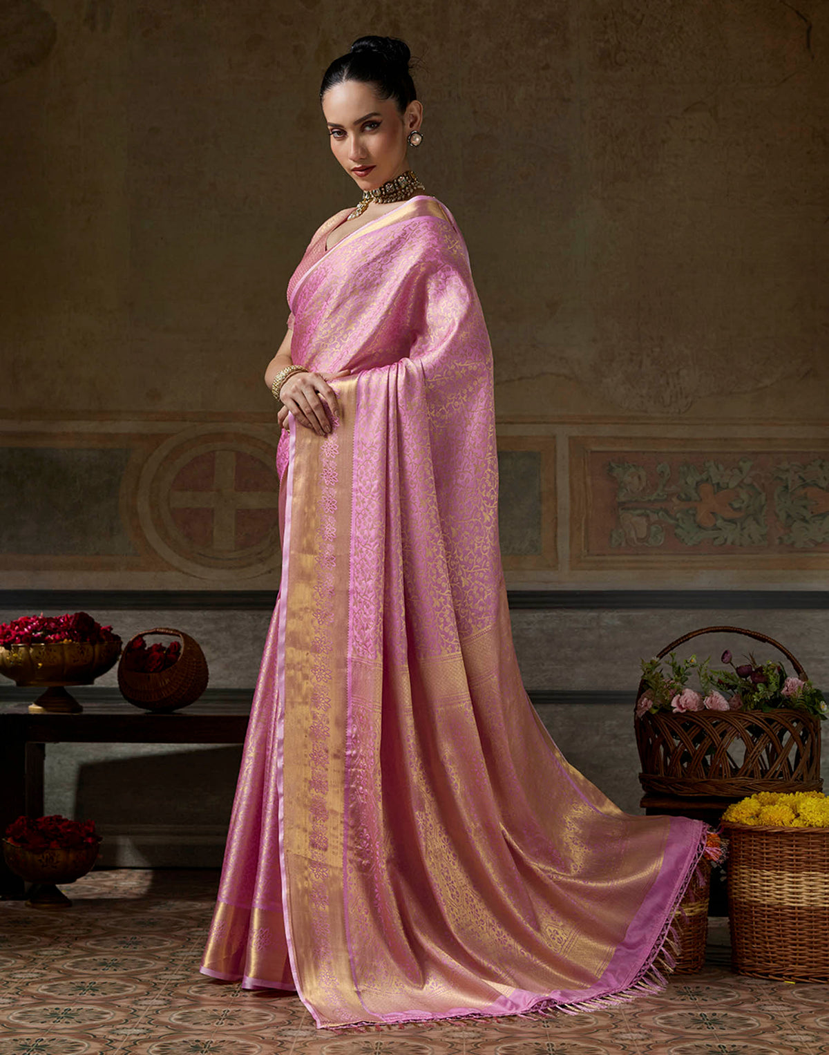 Lavender Silk Woven Kanjivaram Saree