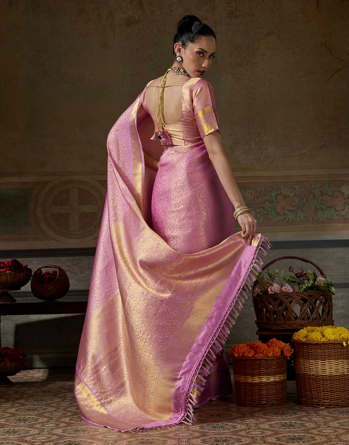Lavender Silk Woven Kanjivaram Saree