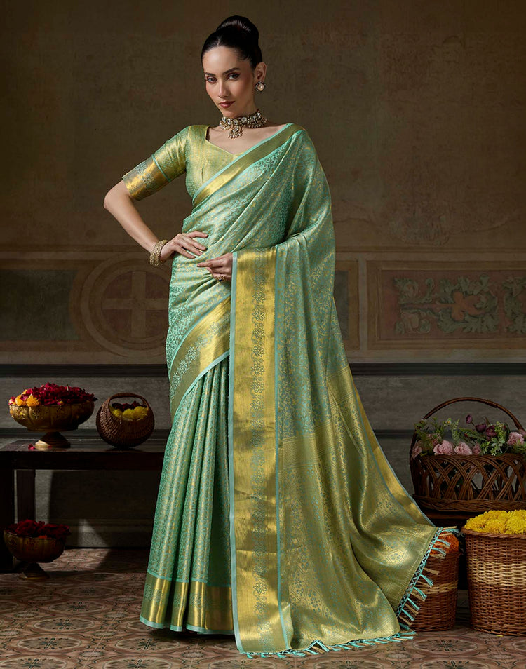Mint Green Silk Woven Kanjivaram Saree