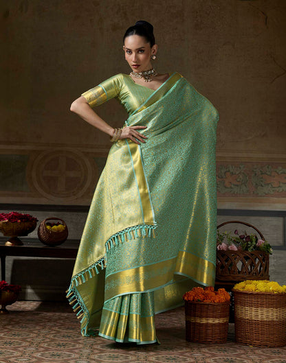 Mint Green Silk Woven Kanjivaram Saree