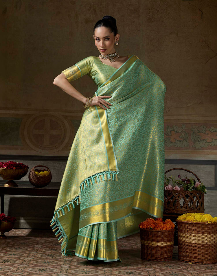 Mint Green Silk Woven Kanjivaram Saree