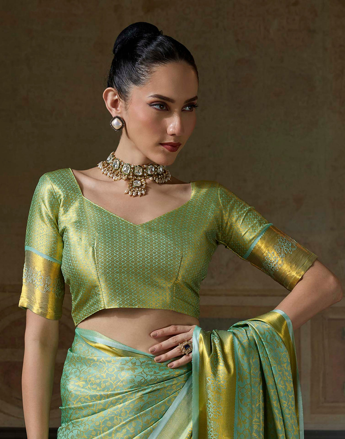 Mint Green Silk Woven Kanjivaram Saree