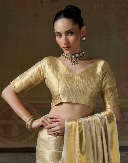Beige Silk Woven Kanjivaram Saree