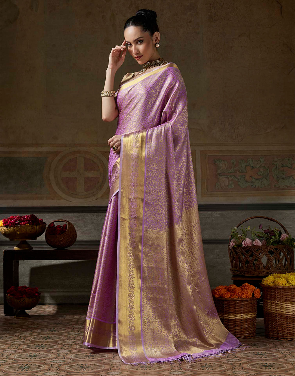 Purple Silk Woven Kanjivaram Saree