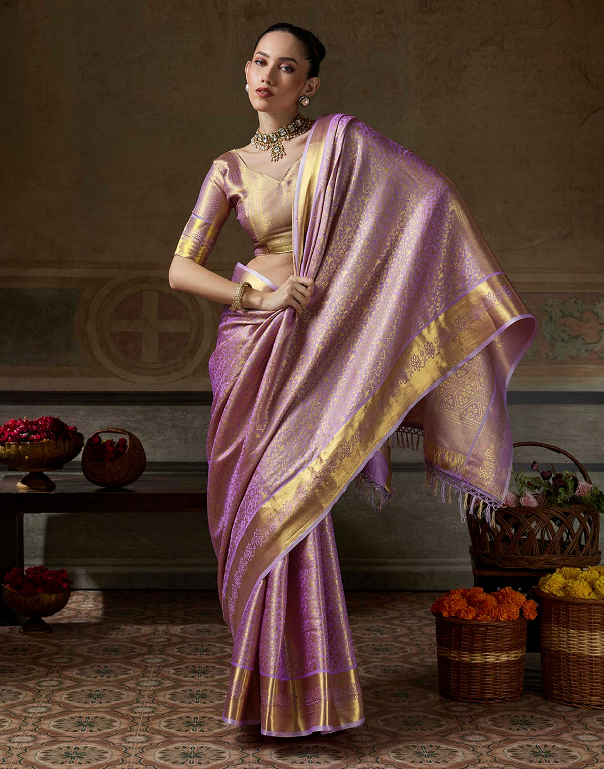 Purple Silk Woven Kanjivaram Saree