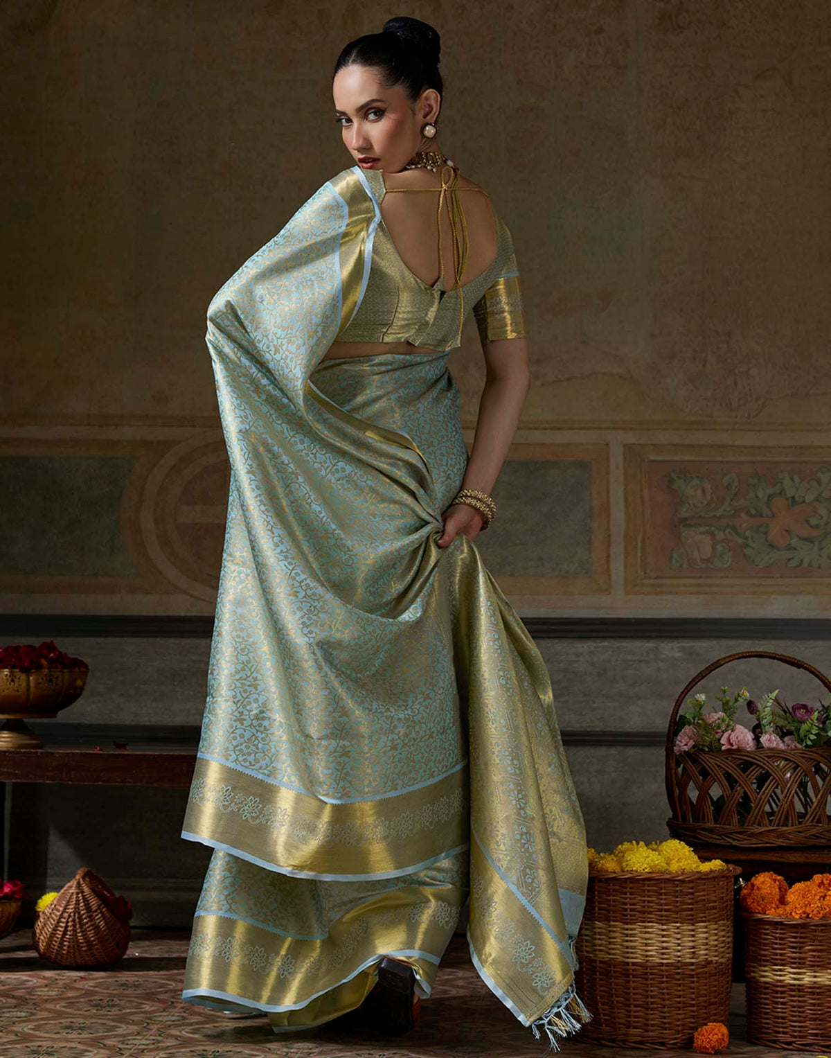 Sky Blue Silk Woven Kanjivaram Saree