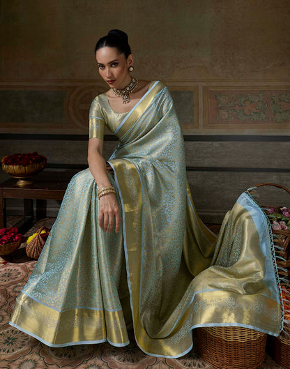 Sky Blue Silk Woven Kanjivaram Saree