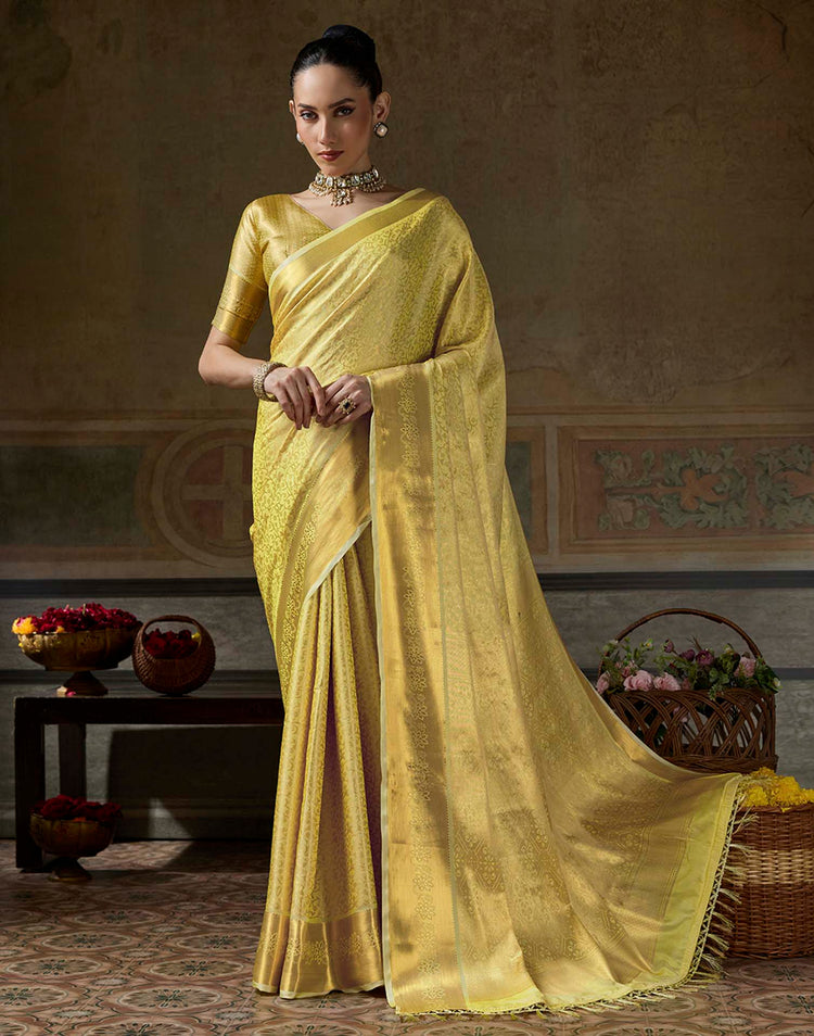 Light Yellow Silk Woven Kanjivaram Saree