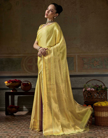 Light Yellow Silk Woven Kanjivaram Saree