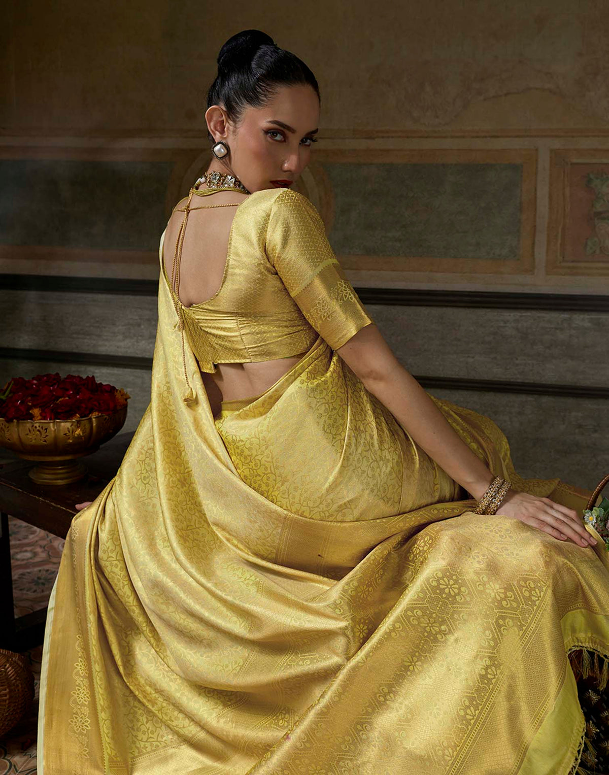 Light Yellow Silk Woven Kanjivaram Saree