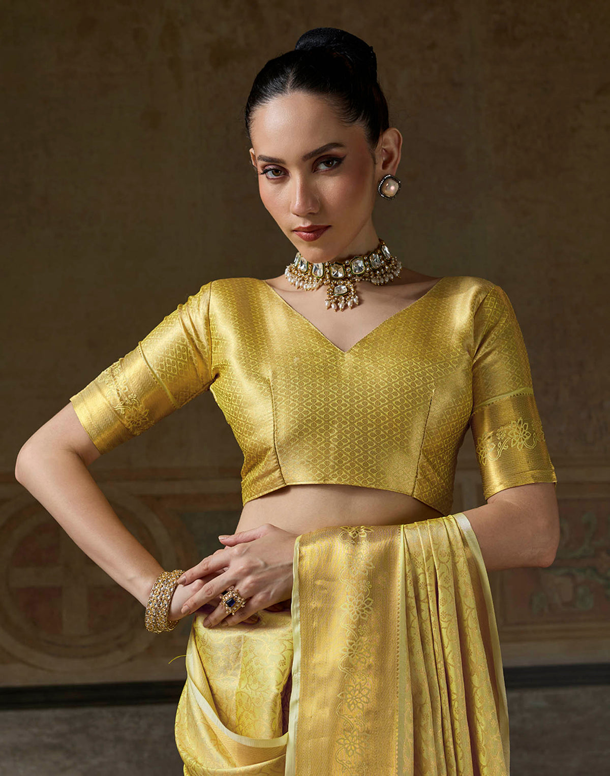 Light Yellow Silk Woven Kanjivaram Saree