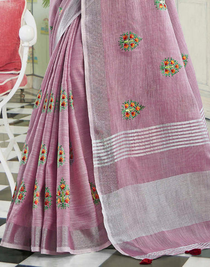 Light Purple Linen Woven Floral Printed Saree