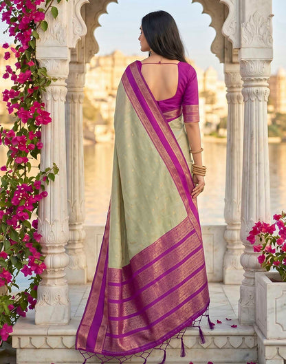 Beige Silk Woven Kanjivaram Saree