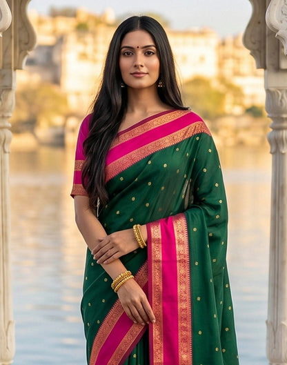 Dark Green Silk Woven Kanjivaram Saree
