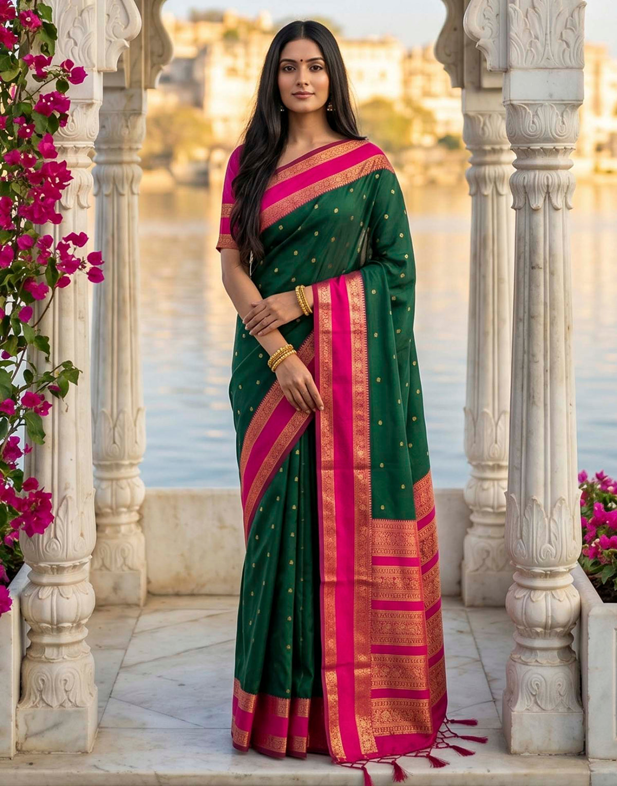Dark Green Silk Woven Kanjivaram Saree