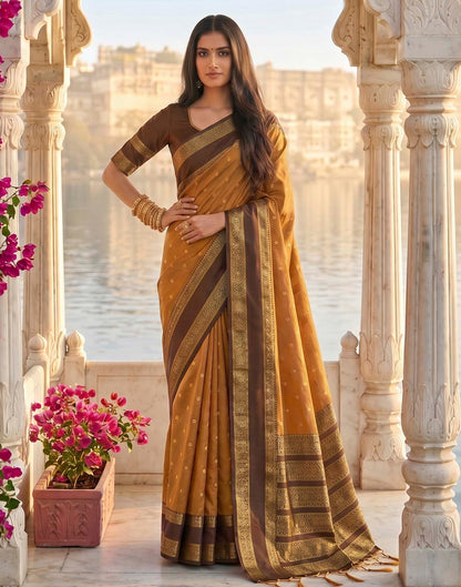 Mustard Yellow Silk Woven Kanjivaram Saree