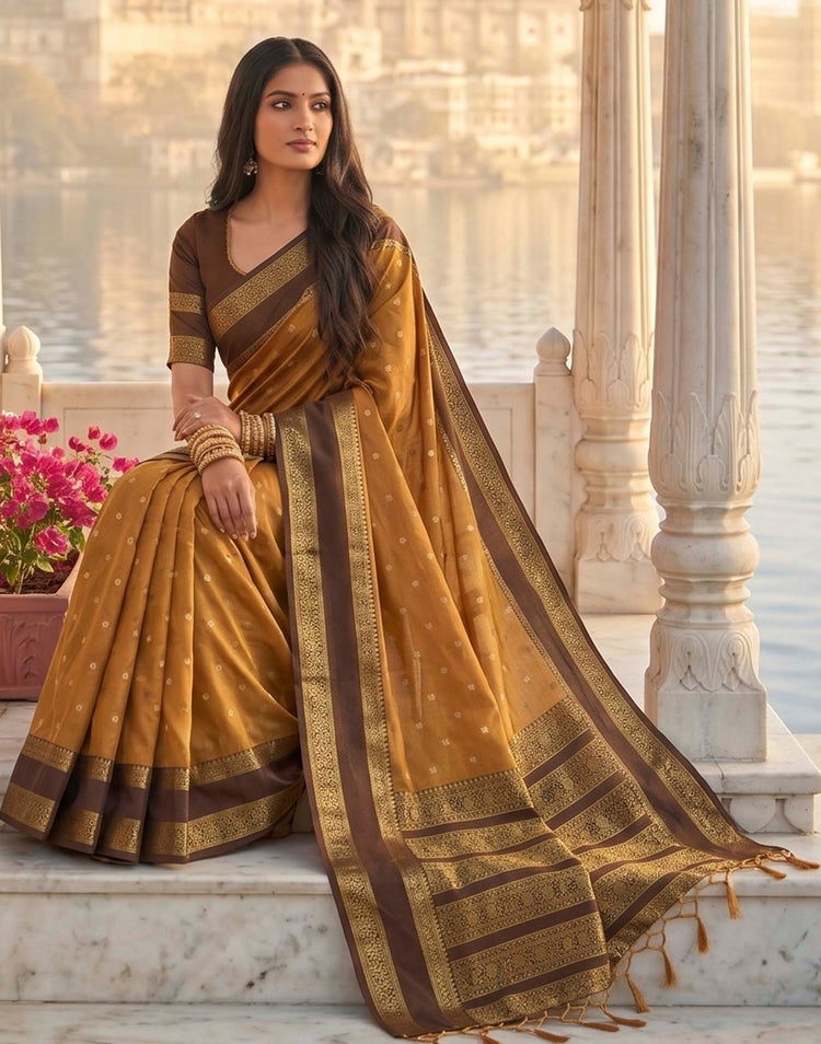 Mustard Yellow Silk Woven Kanjivaram Saree