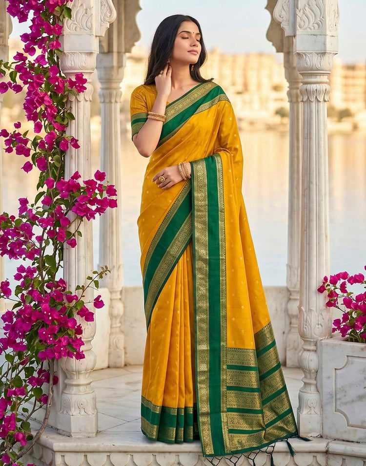 Turmeric Yellow Silk Woven Kanjivaram Saree