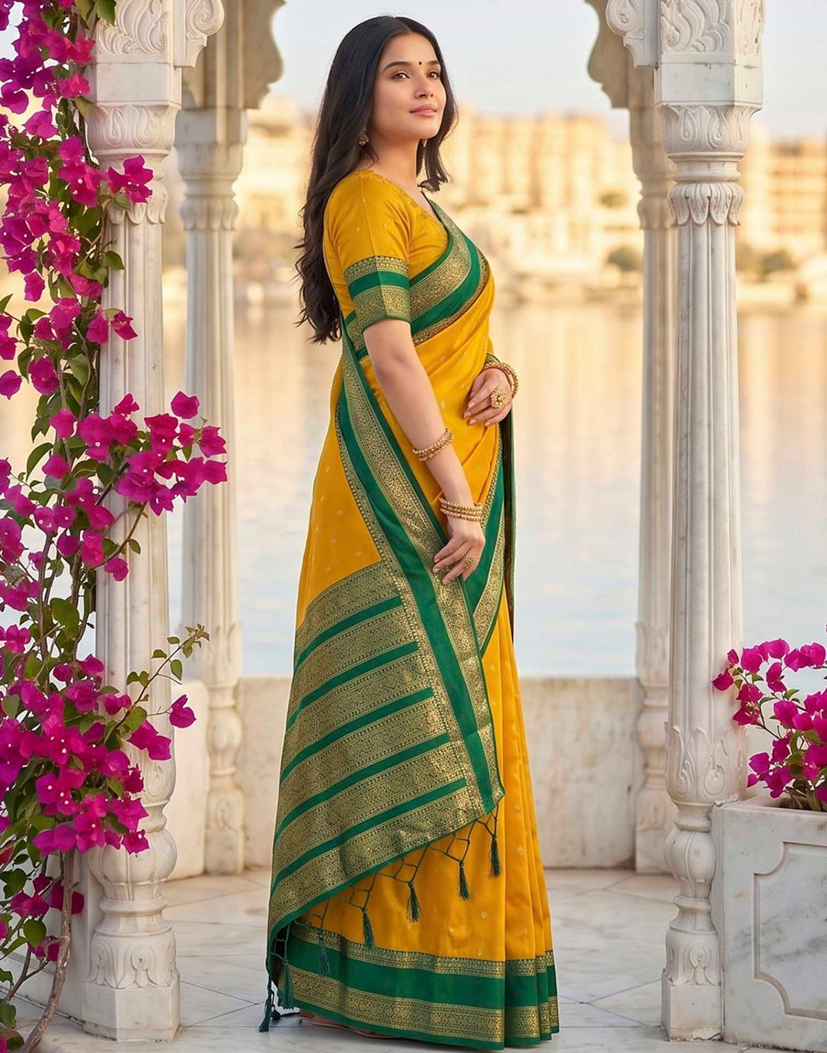 Turmeric Yellow Silk Woven Kanjivaram Saree