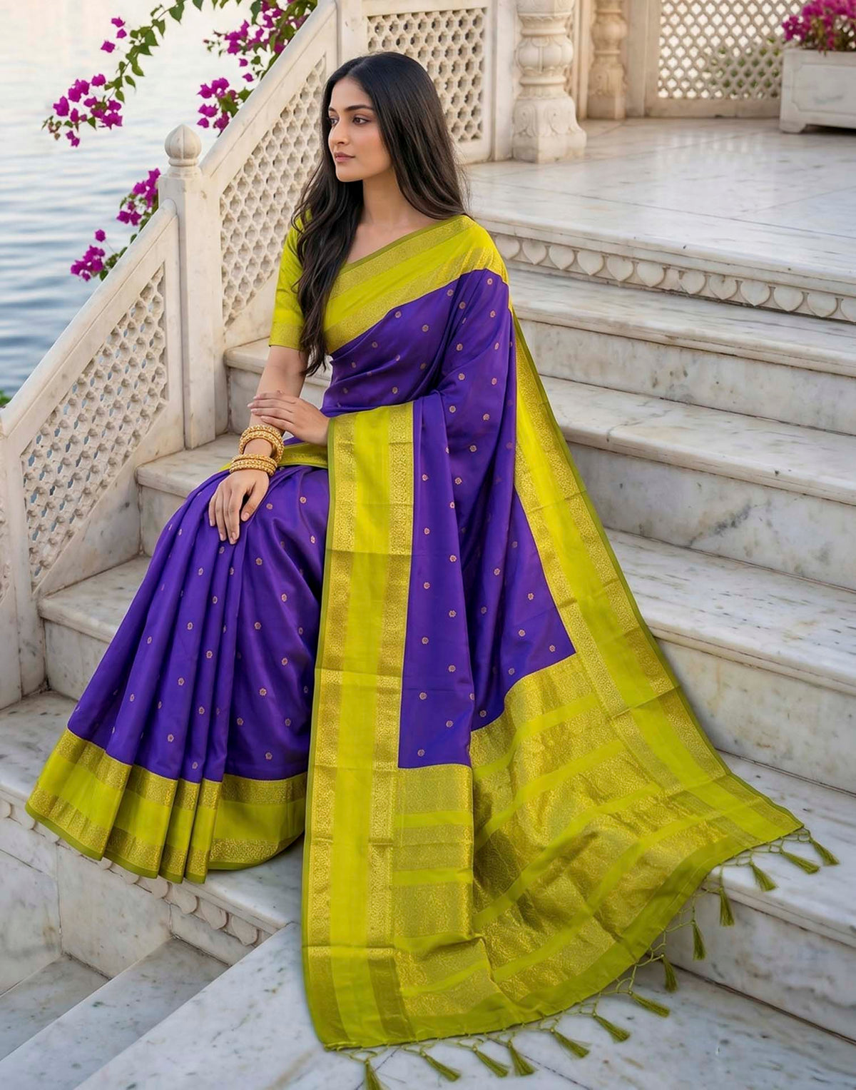 Navy Blue Silk Woven Kanjivaram Saree