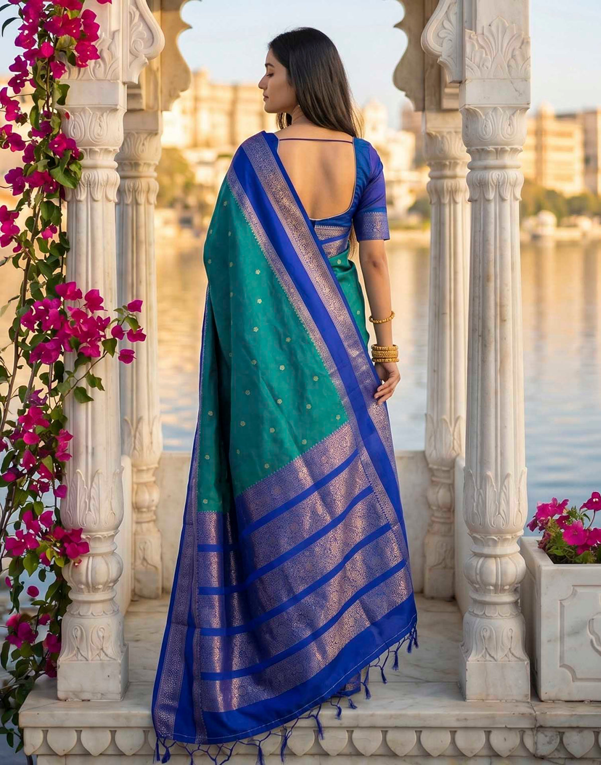 Turquoise Silk Woven Kanjivaram Saree