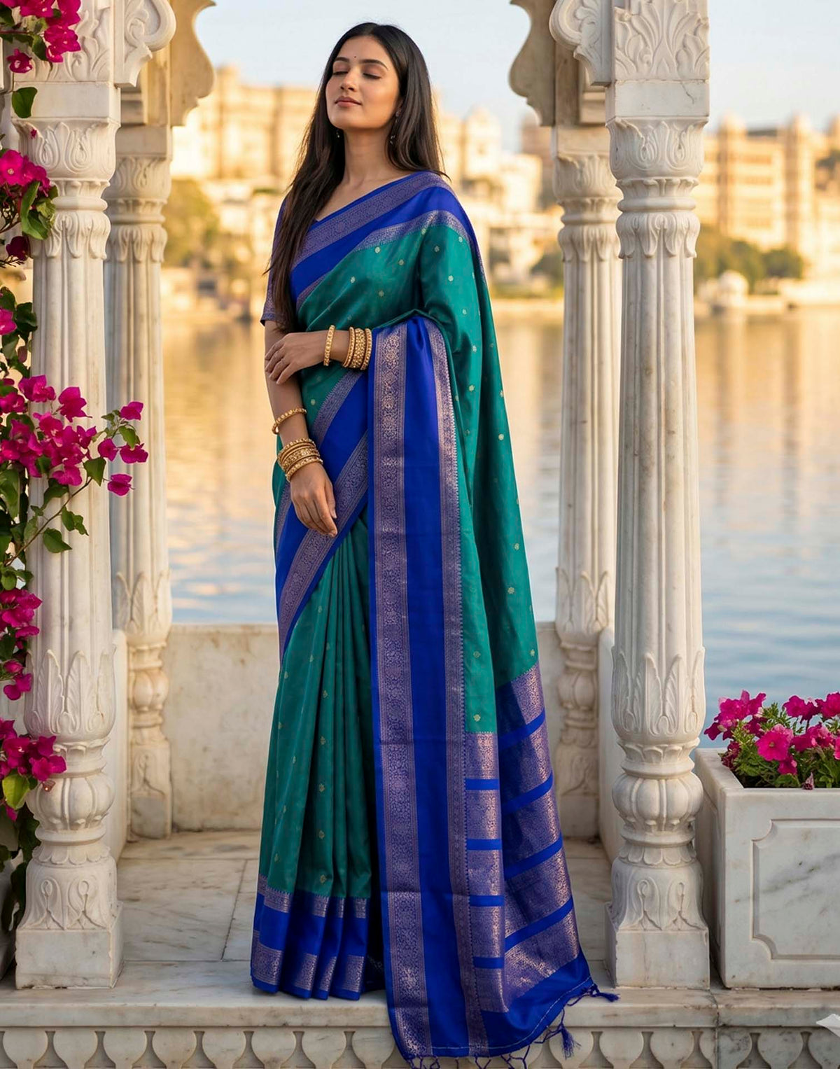 Turquoise Silk Woven Kanjivaram Saree