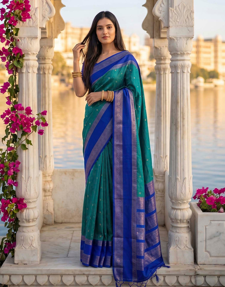 Turquoise Silk Woven Kanjivaram Saree