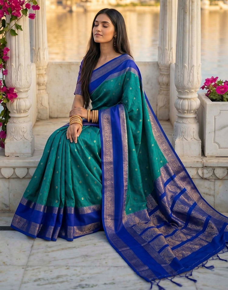Turquoise Silk Woven Kanjivaram Saree