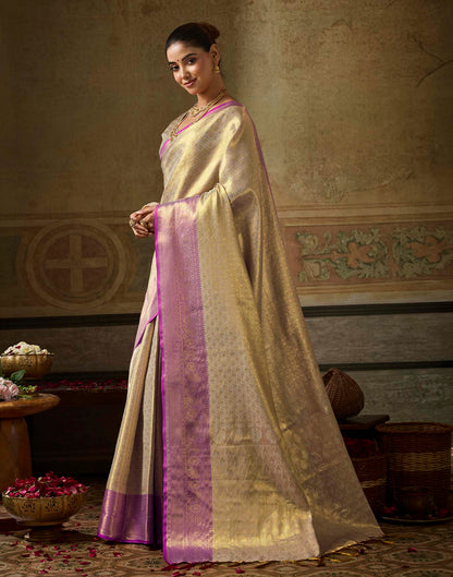 Beige Silk Woven Kanjivaram Saree