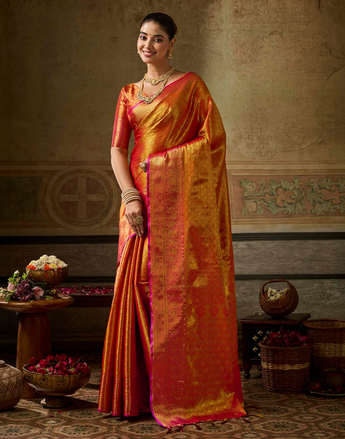 Copper Orange Silk Woven Kanjivaram Saree