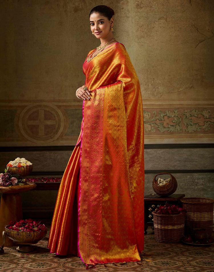 Copper Orange Silk Woven Kanjivaram Saree