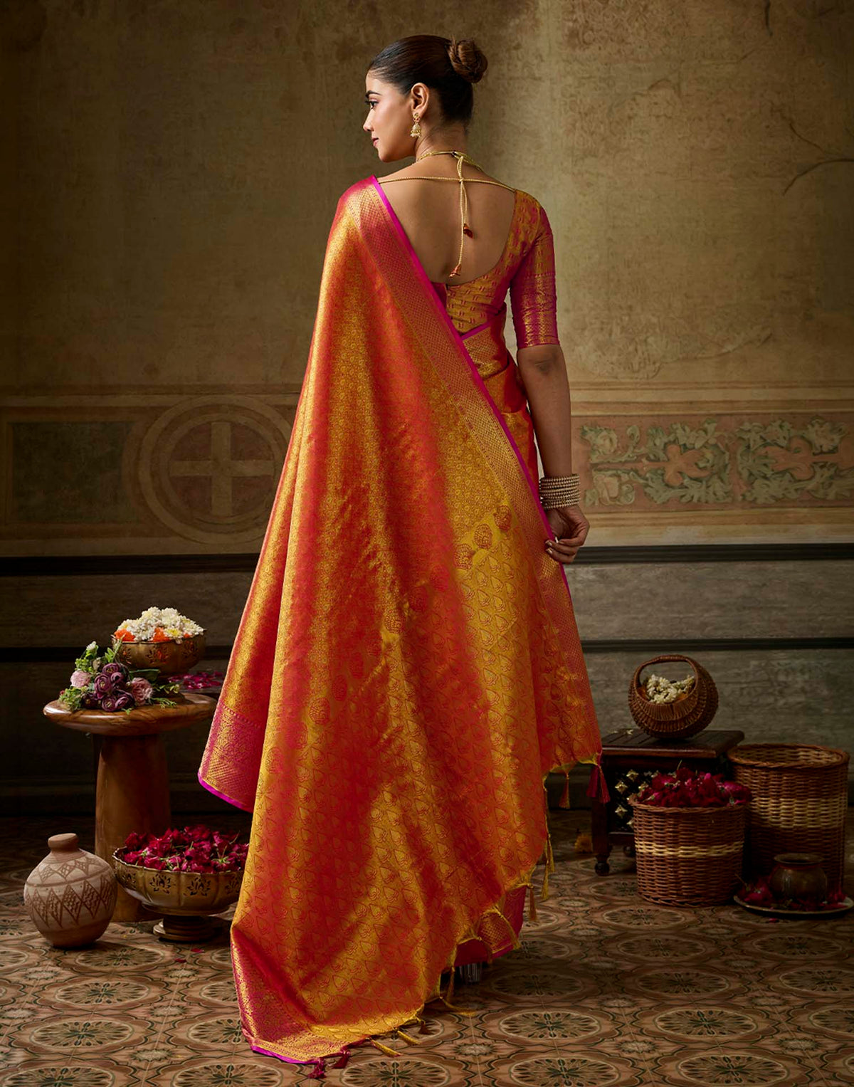 Copper Orange Silk Woven Kanjivaram Saree