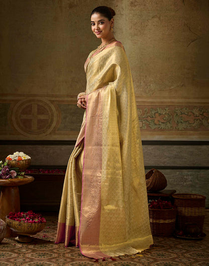 Beige Silk Woven Kanjivaram Saree