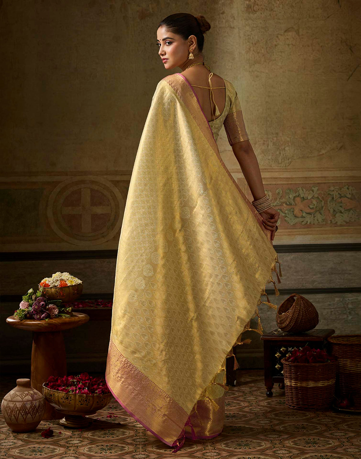Beige Silk Woven Kanjivaram Saree