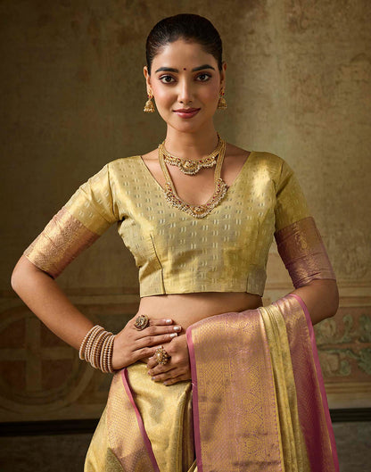Beige Silk Woven Kanjivaram Saree