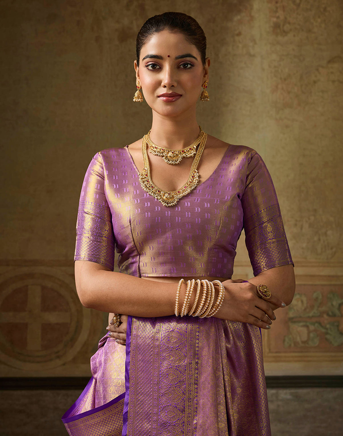 Lavender Silk Woven Kanjivaram Saree