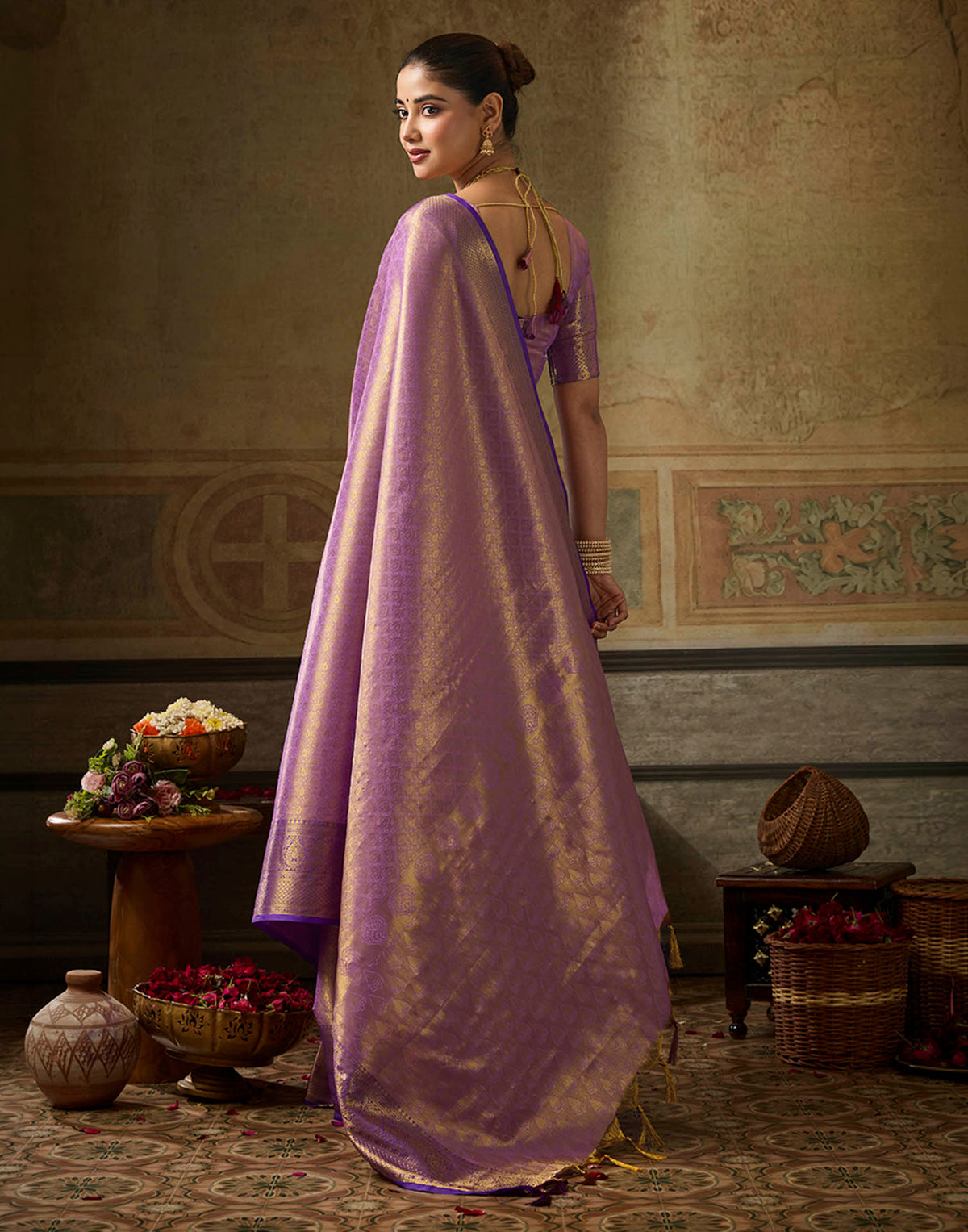 Lavender Silk Woven Kanjivaram Saree