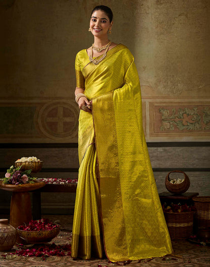 Lime Green Silk Woven Kanjivaram Saree