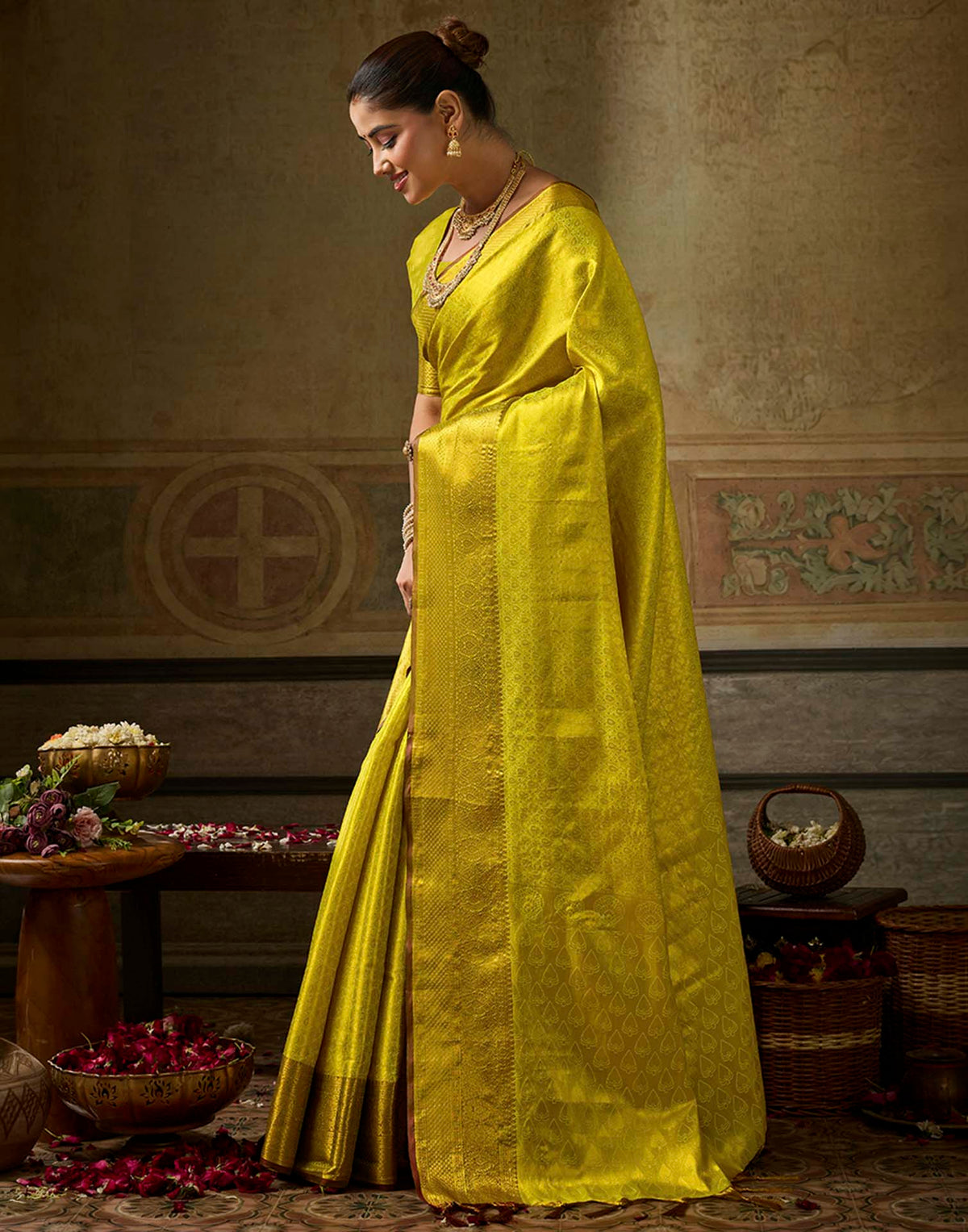 Lime Green Silk Woven Kanjivaram Saree