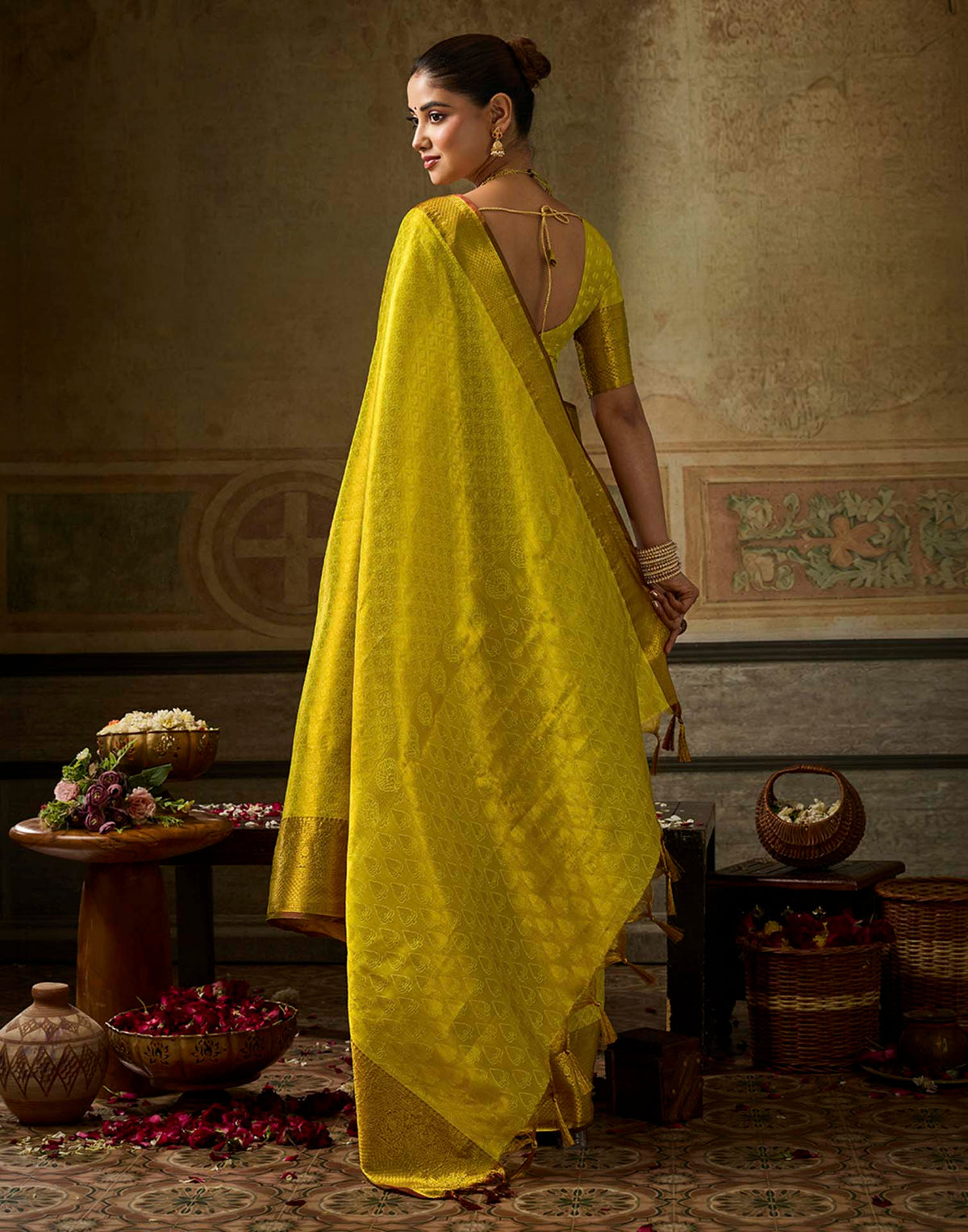 Lime Green Silk Woven Kanjivaram Saree