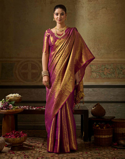 Copper Purple Silk Woven Kanjivaram Saree
