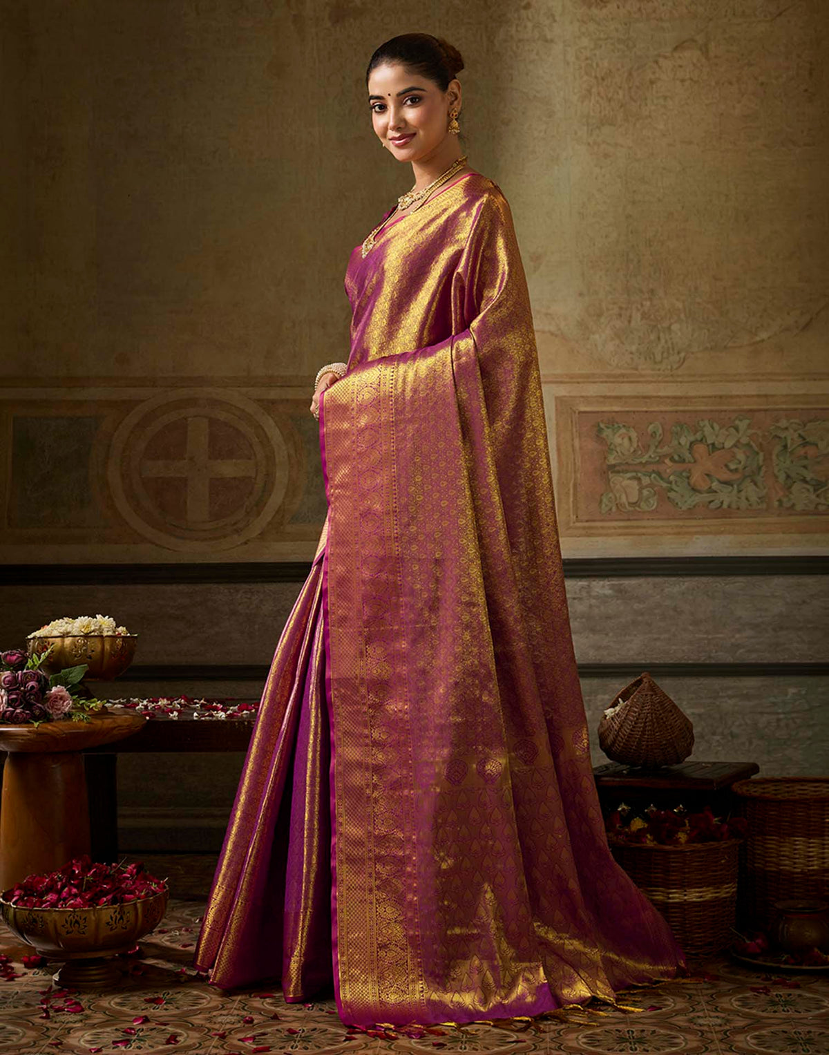 Copper Purple Silk Woven Kanjivaram Saree
