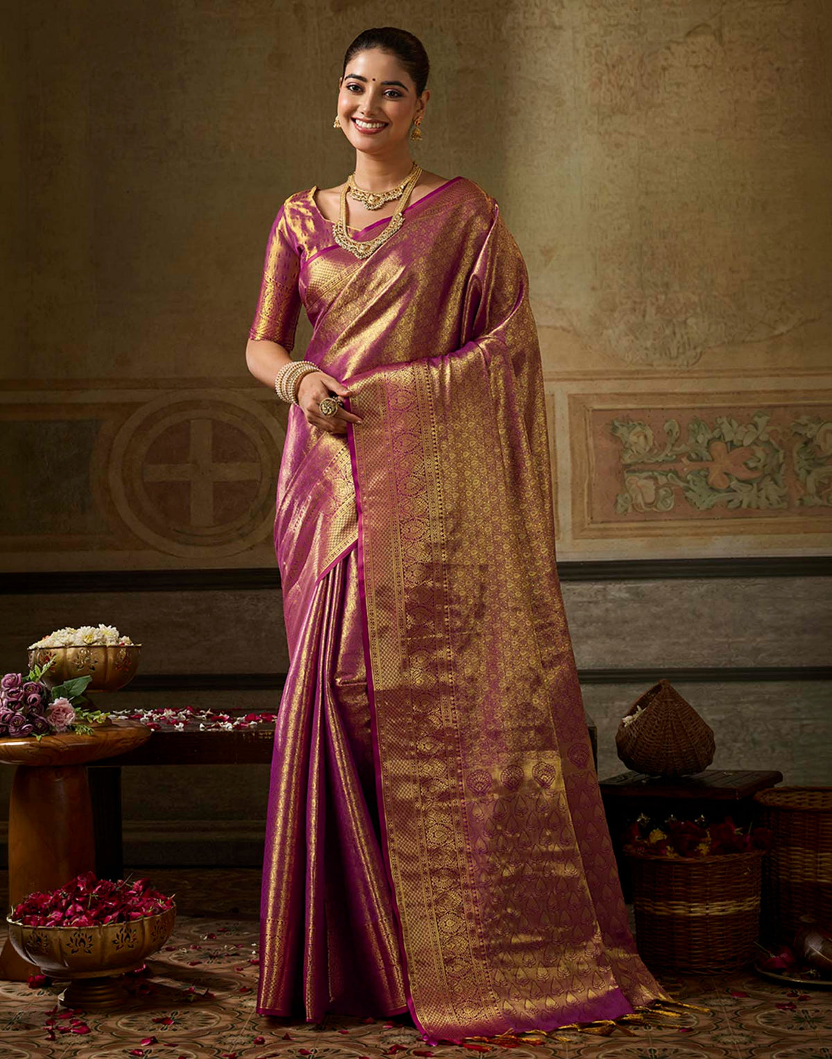 Copper Purple Silk Woven Kanjivaram Saree
